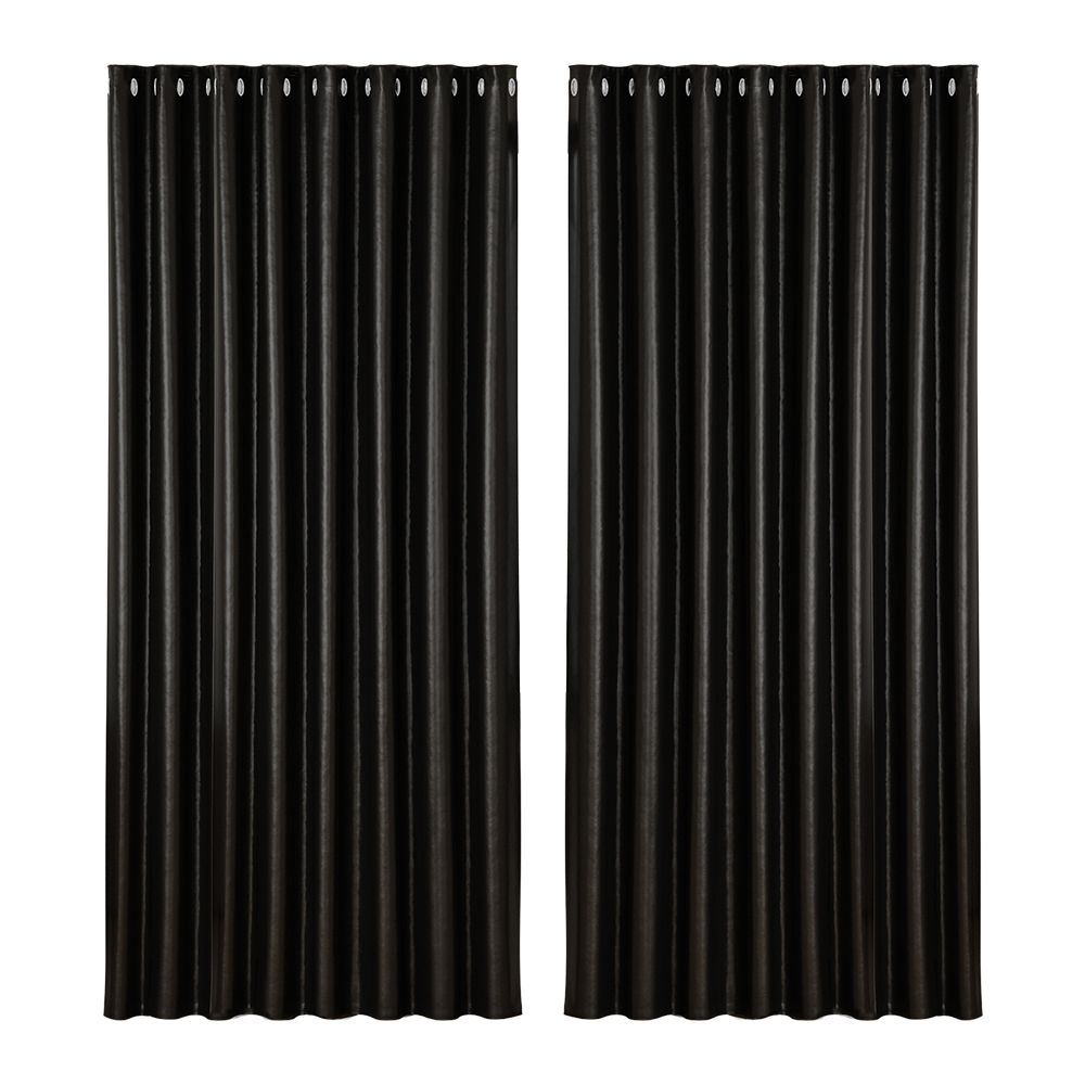 Artiss 2X Blockout Curtains Eyelet 300x230cm Black Shine