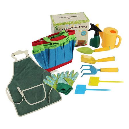 Kids Gardening Tools Set, 9 Pcs Garden Toys Set with Watering Can, Gardening Gloves, Shovels, Rake, Shovel, Baby Garden Tools for Preschool Girls