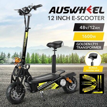 Off Road Electric Scooter E-scooter Auswheel Motorised Foldable Bike Commuting Vehicle 1600W with Seat Disc Brake | Crazy Sales