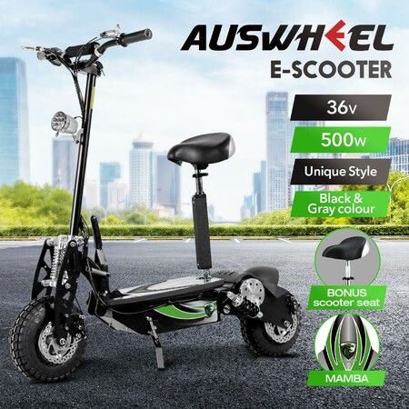 Off Road Electric Scooter E-scooter Auswheel Adults Folding Motorised Commuting Vehicle 500W with Seat Disc Brake Black Grey | Crazy Sales
