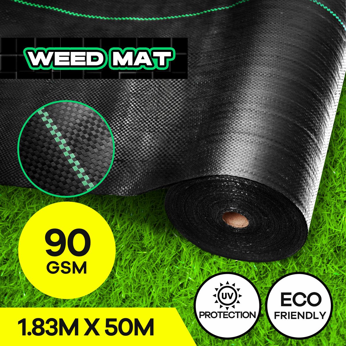 Weed Control Mat Ground Cover Barrier Gardening Garden Landscape Block Guard Plastic 90GSM 1.83 x 50M