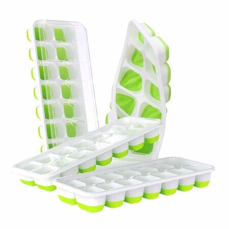 Ice Cube Trays 2 Pack, Easy-Release Silicone & Flexible 14-Ice with Spill-Resistant Removable Lid BPA Free, for Cocktail cold drink wine