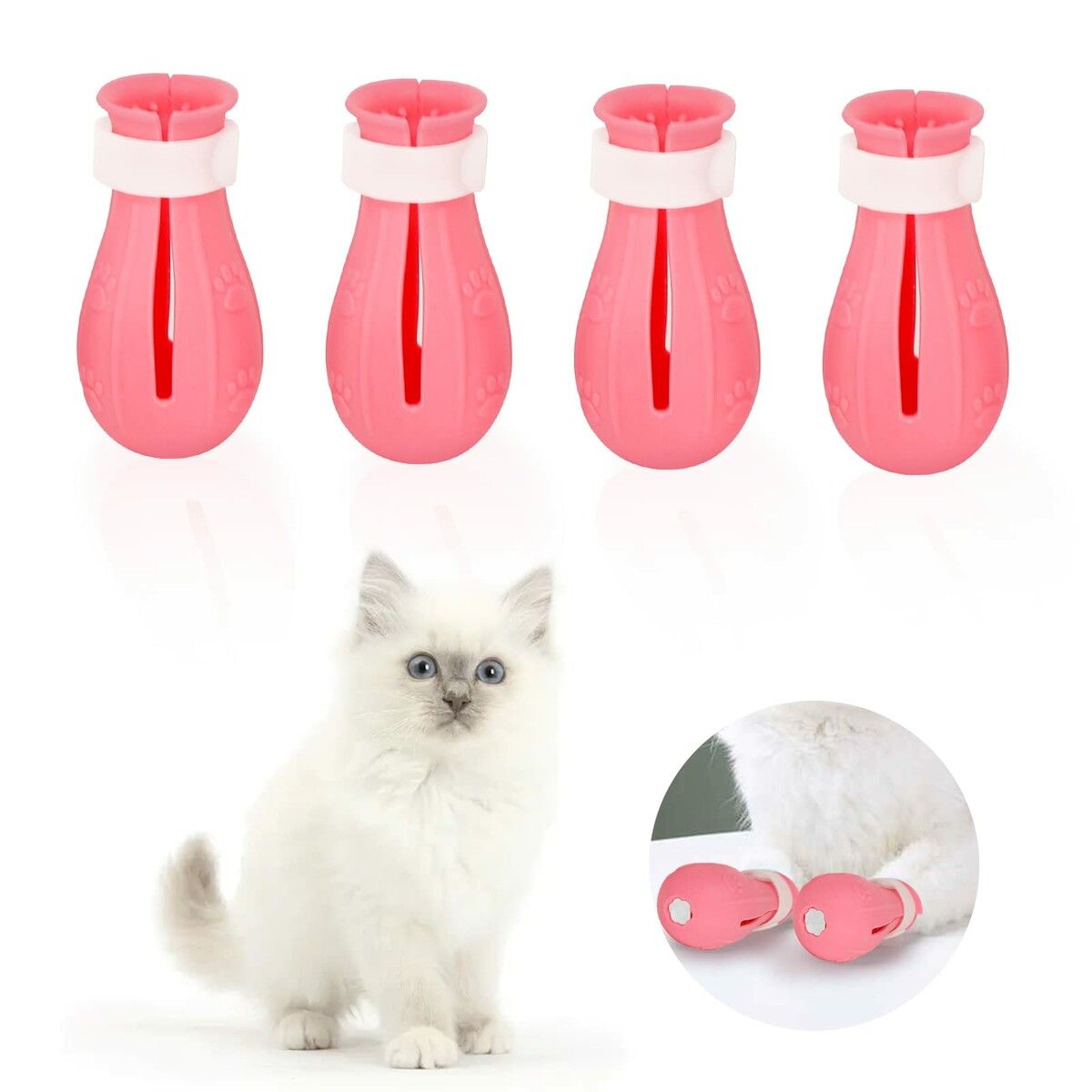Cat Boots for Cat Only, Anti-Scratch Adjustable prickly Anti-off shoes for Cat Silicone for Cats of All Sizes for Bathing and Shaving (Pink)