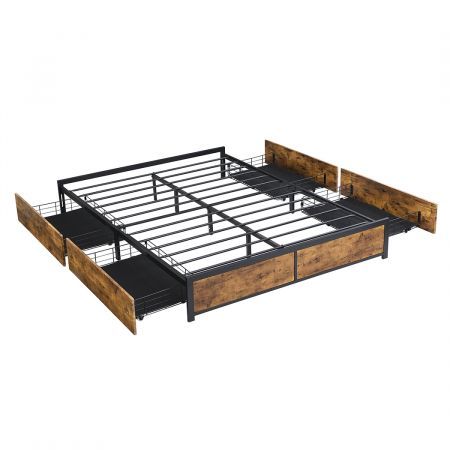 Levede Metal Bed Frame Mattress Base Platform Wooden 4 Drawers Queen