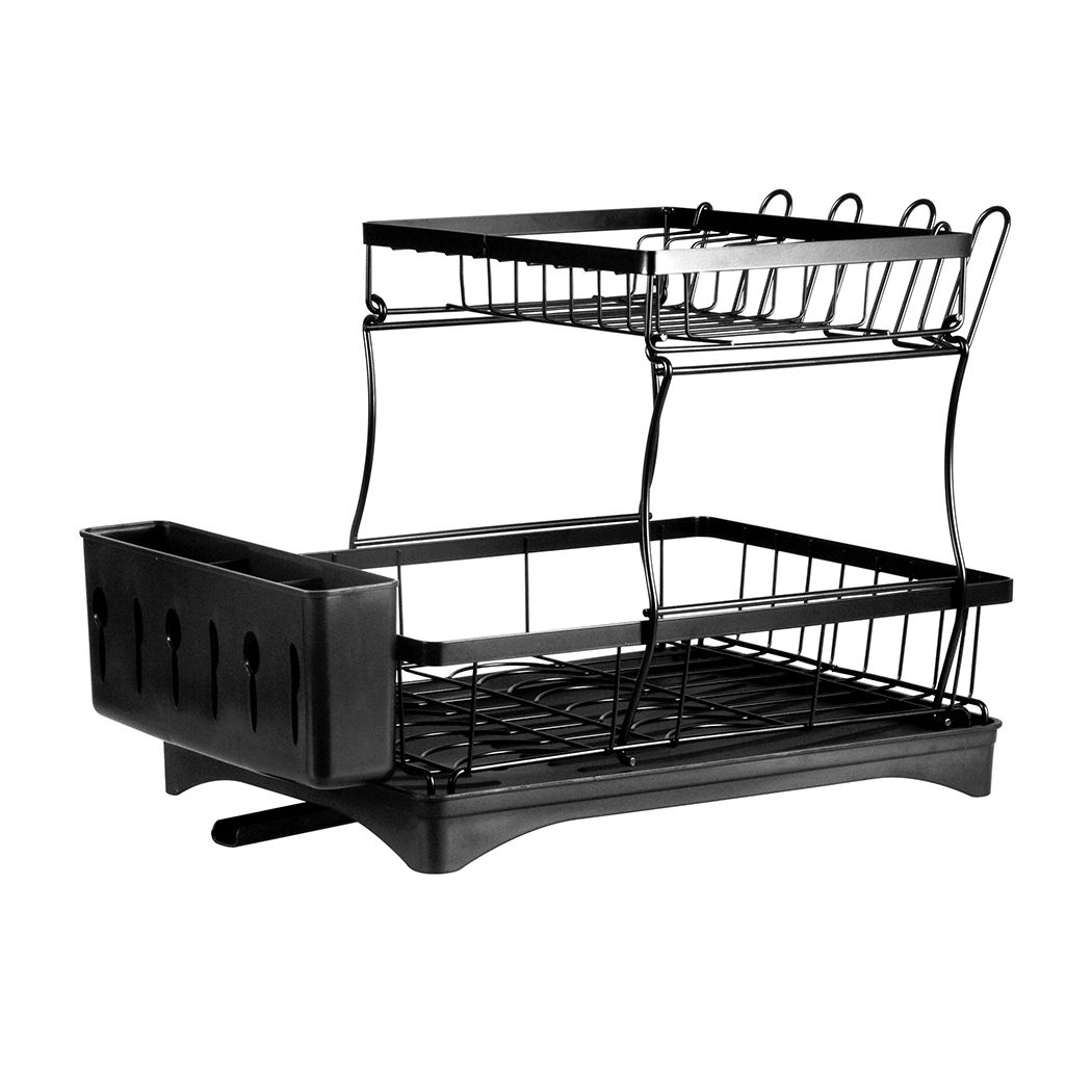 TOQUE Detachable Dish Drying Rack Cutlery Organizer Drainer Board  2 Tier Black