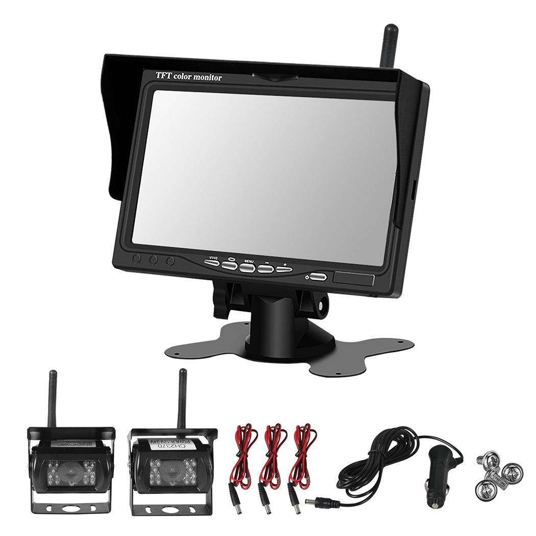 7 inches Car Wireless Rear View Monitor +2 Reverse Camera Caravan Bus Truck 12 24V