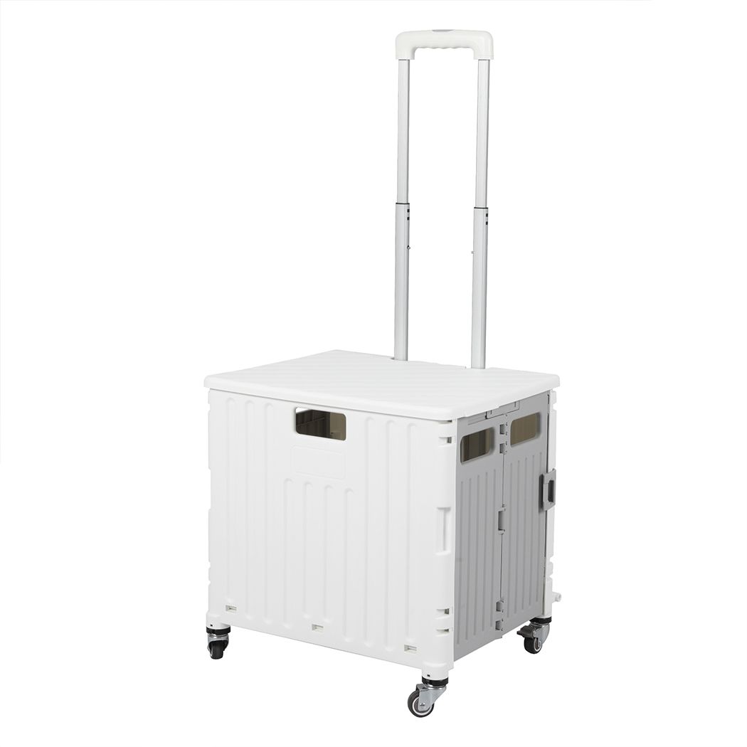 Folding Shopping Trolley Cart Portable Rolling Grocery Basket  Wheel White