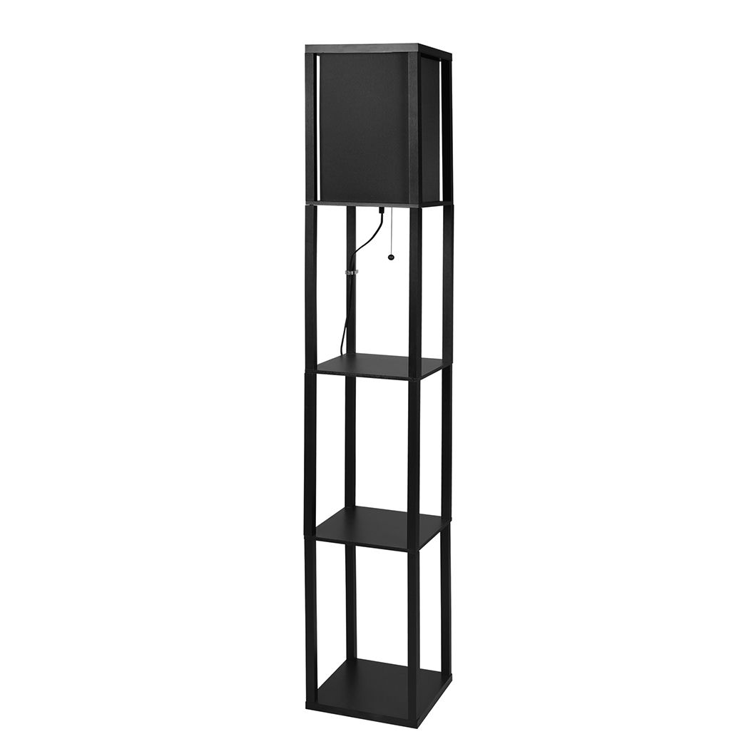 EMITTO Floor Lamp Storage Shelf LED Wood Standing Reading Corner Light Black