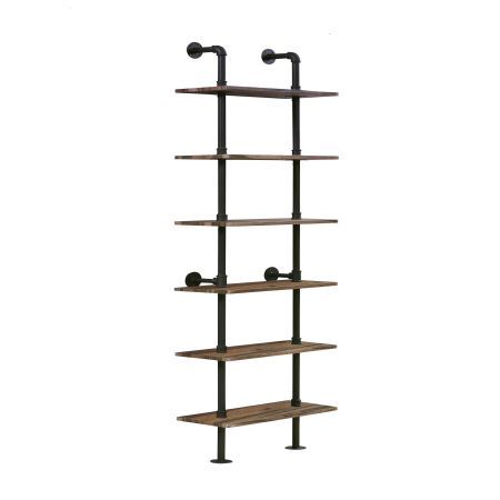 6 Tier Industrial Pipe Ladder Shelf Brown