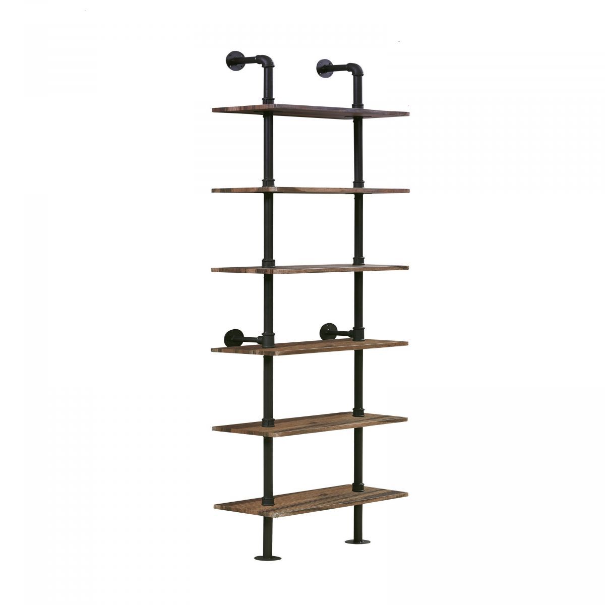 6 Tier Industrial Pipe Ladder Shelf Brown