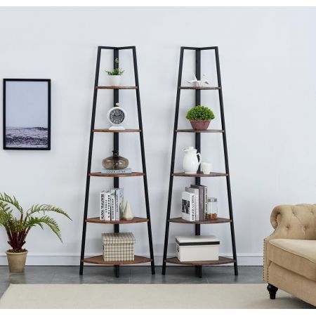 5 Tier A-Shaped Industrial Style Corner Shelves Retro Brown
