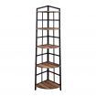 5 Tier Industrial Corner Bookshelf with Metal Frame Brown