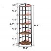 5 Tier Industrial Corner Bookshelf with Metal Frame Brown