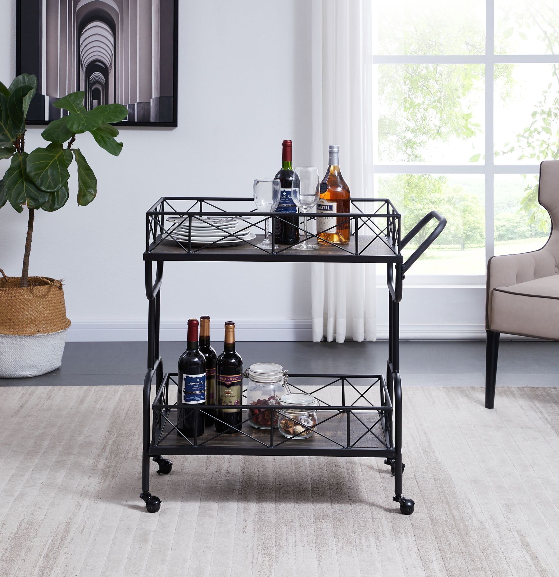 Drink Trolley Wood and Metal Bar Carts Vintage Grey