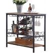 Industrial Wine Rack Table with Glass Holder Brown