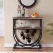 Industrial Wine Rack Cart with Glass Holder Vintage Brown