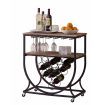 Industrial Wine Rack Cart with Glass Holder Vintage Brown