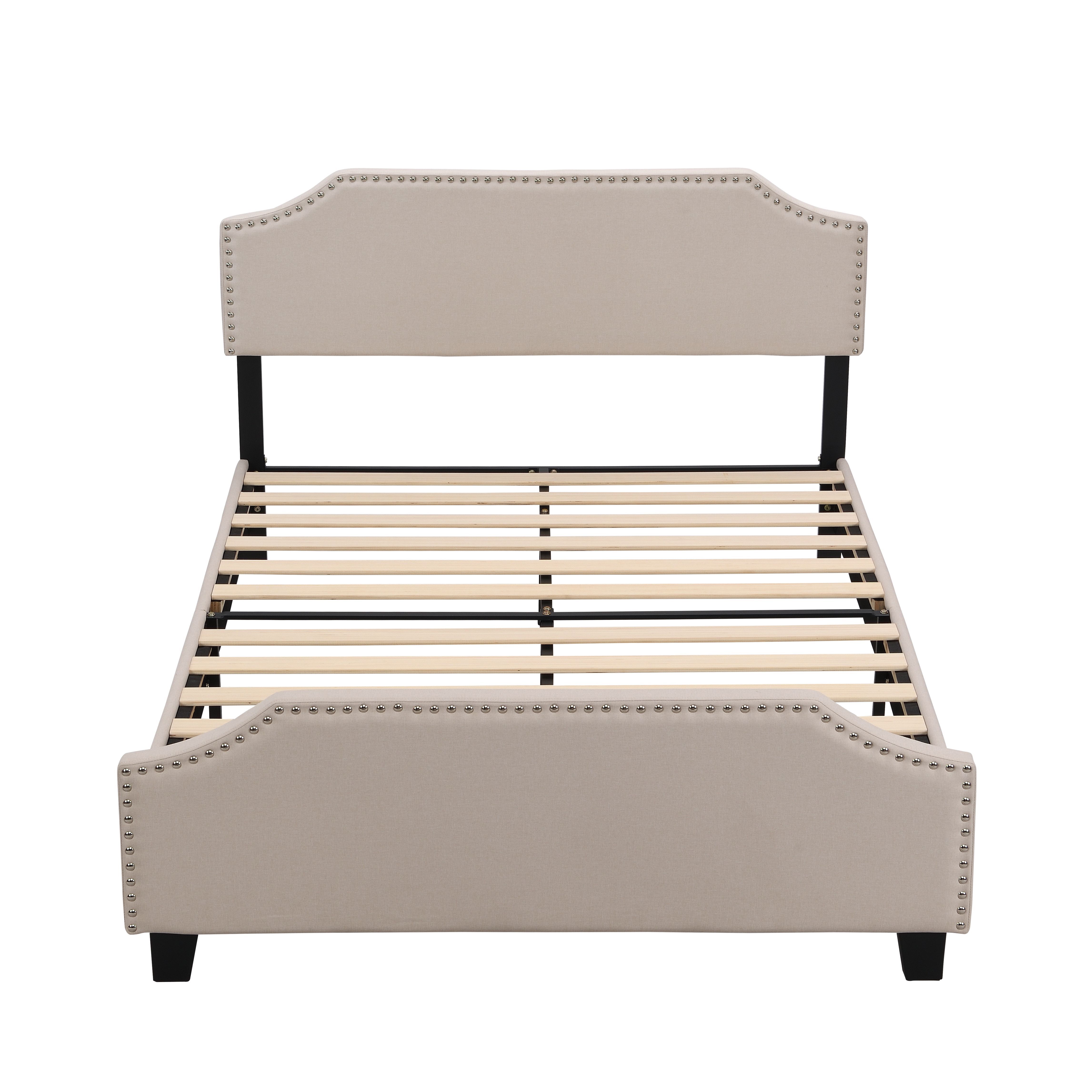 BEF03 Double Size Wooden Upholstered Bed Frame Beige