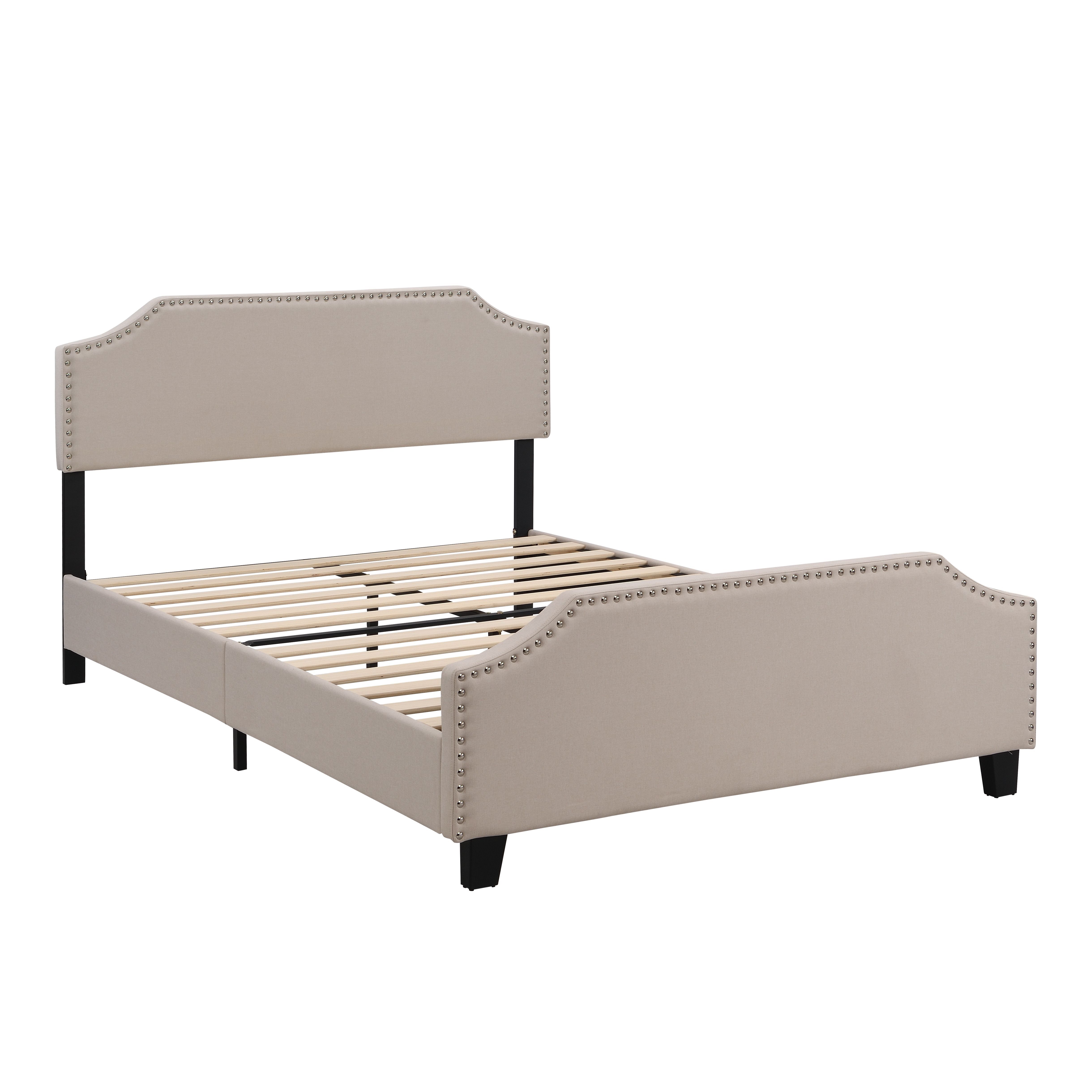 BEF03 Queen Size Wooden Upholstered Bed Frame Beige