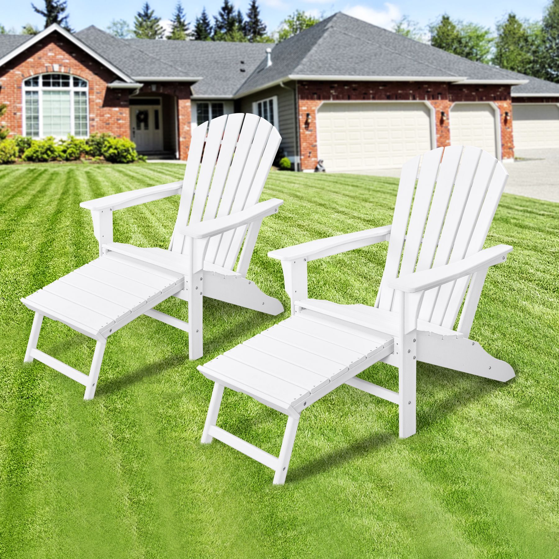 EHOMMATE HDPE Outdoor Adirondack Chair with Footrest White