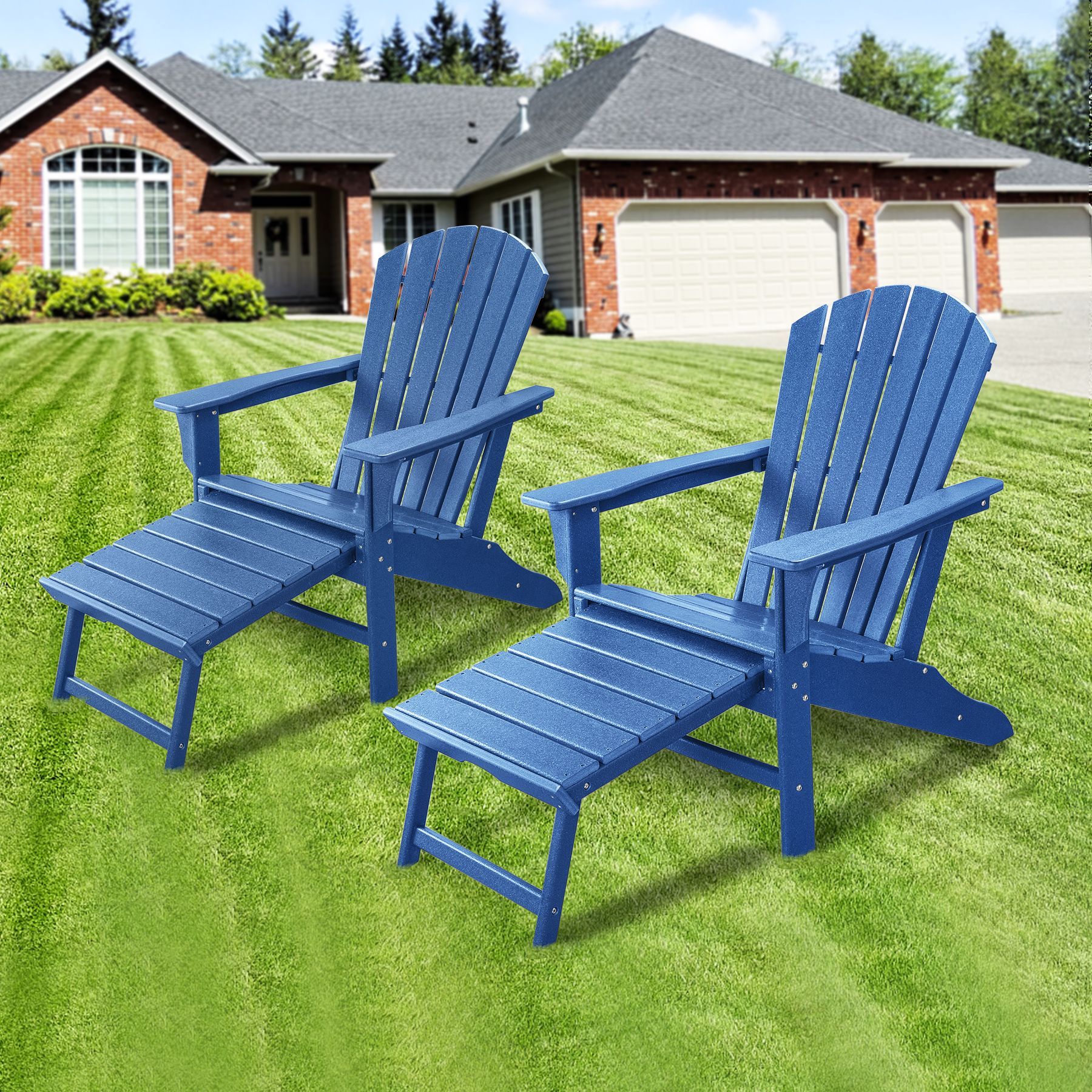 EHOMMATE HDPE Outdoor Adirondack Chair with Footrest Navy Blue