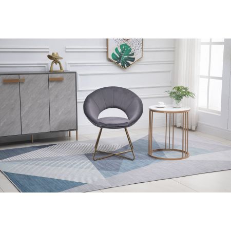 Modern Accent Velvet Chairs with Golden Metal Frame Leg 1 PC Grey