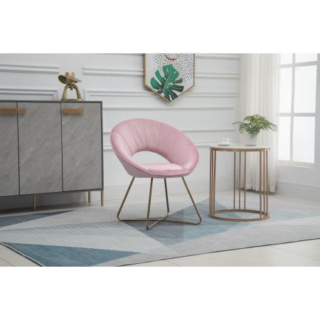 Modern Accent Velvet Chairs with Golden Metal Frame Leg 1 PC Pink