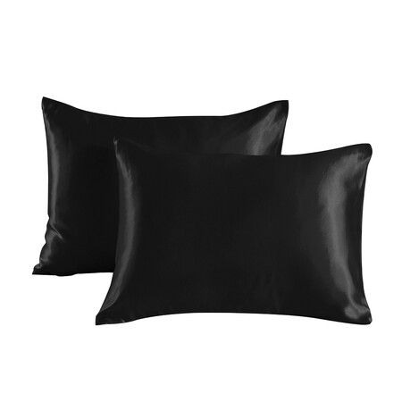Satin Pillowcase Set of 2  Silk Pillow Cases for Hair and Skin Satin Pillow Covers 2 Pack with Envelope Closure (51*76cm Black)