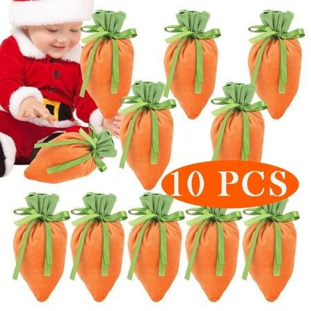 Easter Gift Bag Carrot Basket Candy Drawstring Bags for Decorations Party Cookie Snack 10 Pcs