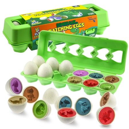 Dinosaur Matching Eggs  Kids 12 P Early Learning and Educational STEM Fun Teaches Sorting and Fine Motor Skills Recognition, Easter Gift Age 3+