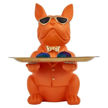 Bulldog Statue Key Bowl for Entryway Table Resin Storage Tray Modern Style Decorations for Home Table-Orange