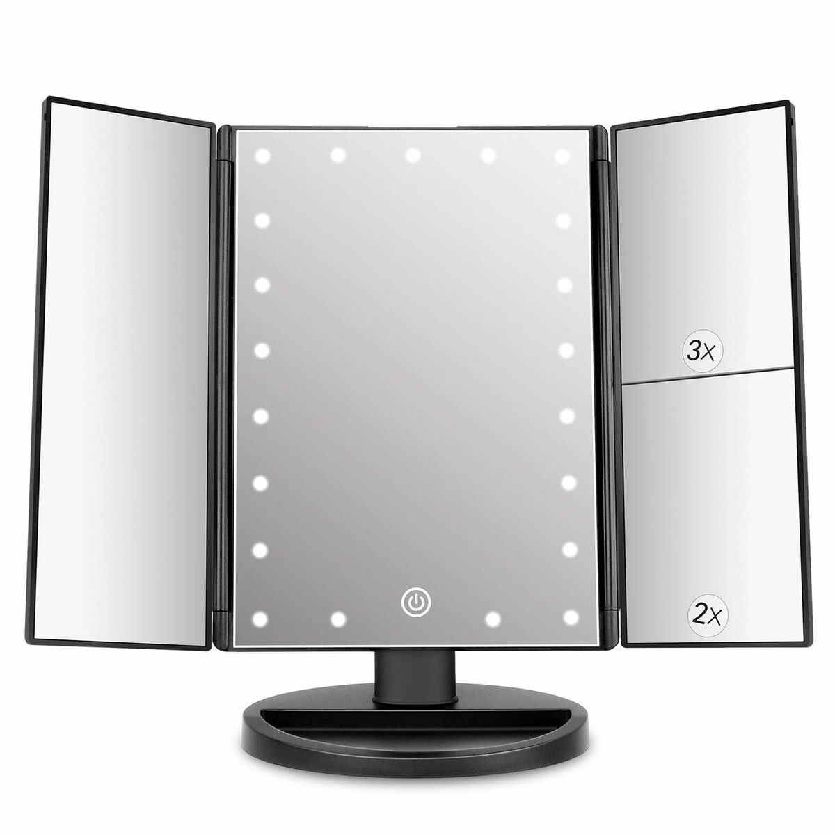 Tri-Fold Lighted Vanity Mirror with 22 LED Lights Touch Screen 3X/2X/1X Magnification Make Up Mirror-Black