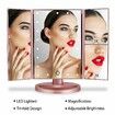 Tri-Fold Lighted Vanity Mirror with 22 LED Lights Touch Screen 3X/2X/1X Magnification Make Up Mirror-Rose Gold