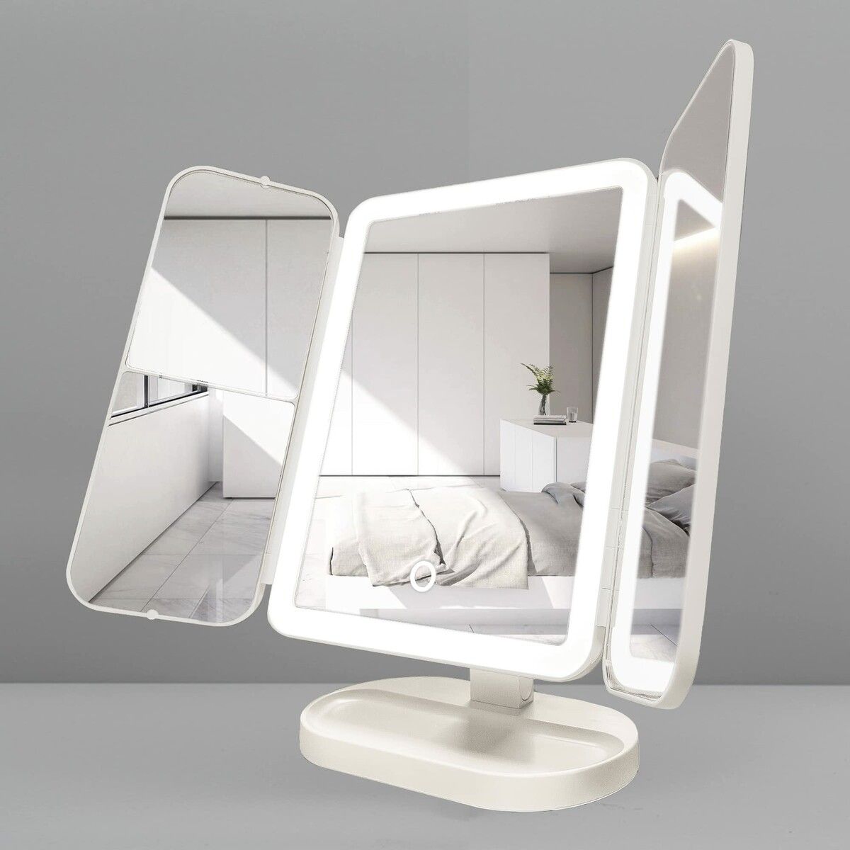 Mkaeup Mirror with Lights with 2X and 3X Magnification Rechargeable Light up 3-Color Temperature-White