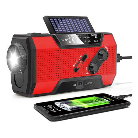 Emergency Weather Radio, Solar Hand Crank AM/FM/NOAA Radio with SOS Alarm, Battery Operated, LED Flashlight and Reading Lamp