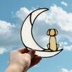 Loss of Dog Sympathy Gift,Stained Glass Dog on Moon for Suncatcher Gifts,Yellow Dog Memorial Gifts for Pet Loss Gifts,Pet Sympathy Gifts for Dogs,Pet Memorial Gifts