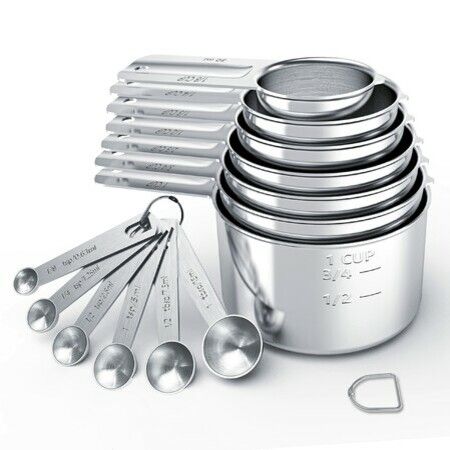 Stainless Steel Measuring Cups & Spoons Set,Cups and Spoons,Kitchen Gadgets for Cooking & Baking (7+6)