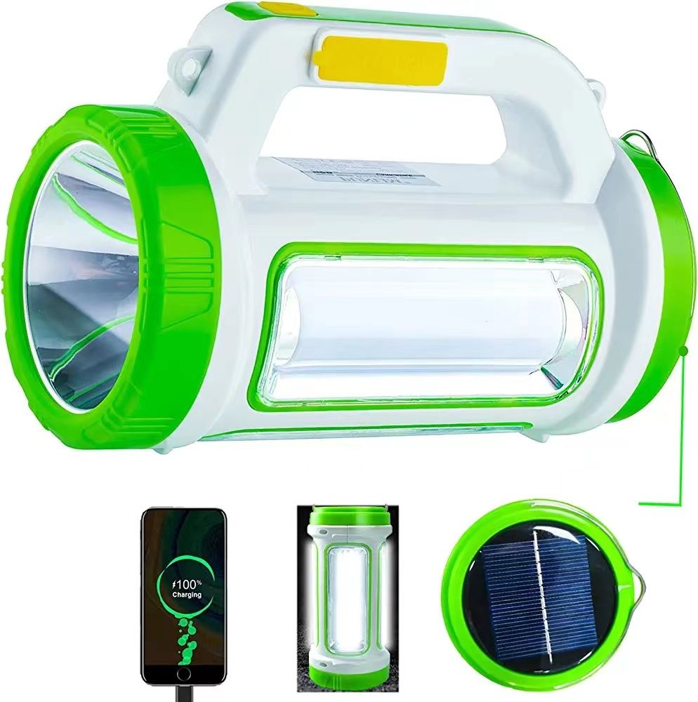 LED Emergency Handheld Flashlight,Solar USB Rechargeable Camping Lantern Waterproof for Camping Outdoor?Green?