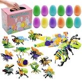 Prefilled Easter Eggs with Dinosaur Building Blocks,Easy Assemble Surprise Easter Egg Toys Easter Party Favors,Easter Basket Stuffers,Easter Egg Hunting,Classroom Prize Toys (12 Pcs)