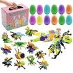 Prefilled Easter Eggs with Dinosaur Building Blocks,Easy Assemble Surprise Easter Egg Toys Easter Party Favors,Easter Basket Stuffers,Easter Egg Hunting,Classroom Prize Toys (12 Pcs)