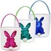 3 Pack Easter Eggs Hunt Baskets for Kids Sequins Bunny Ear Basket Egg Bags Rabbit Easter Party Decorations Gifts Toys Carry Bucket Tote 23x24cm