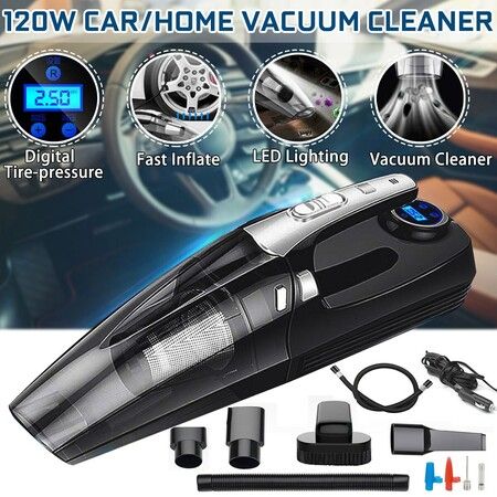 4 in 1 Car Handheld Vacuum Cleaner Air Pump For Auto DC 12V Digital Inflatable Boat Air Compressor Automobile Car Motorcycles