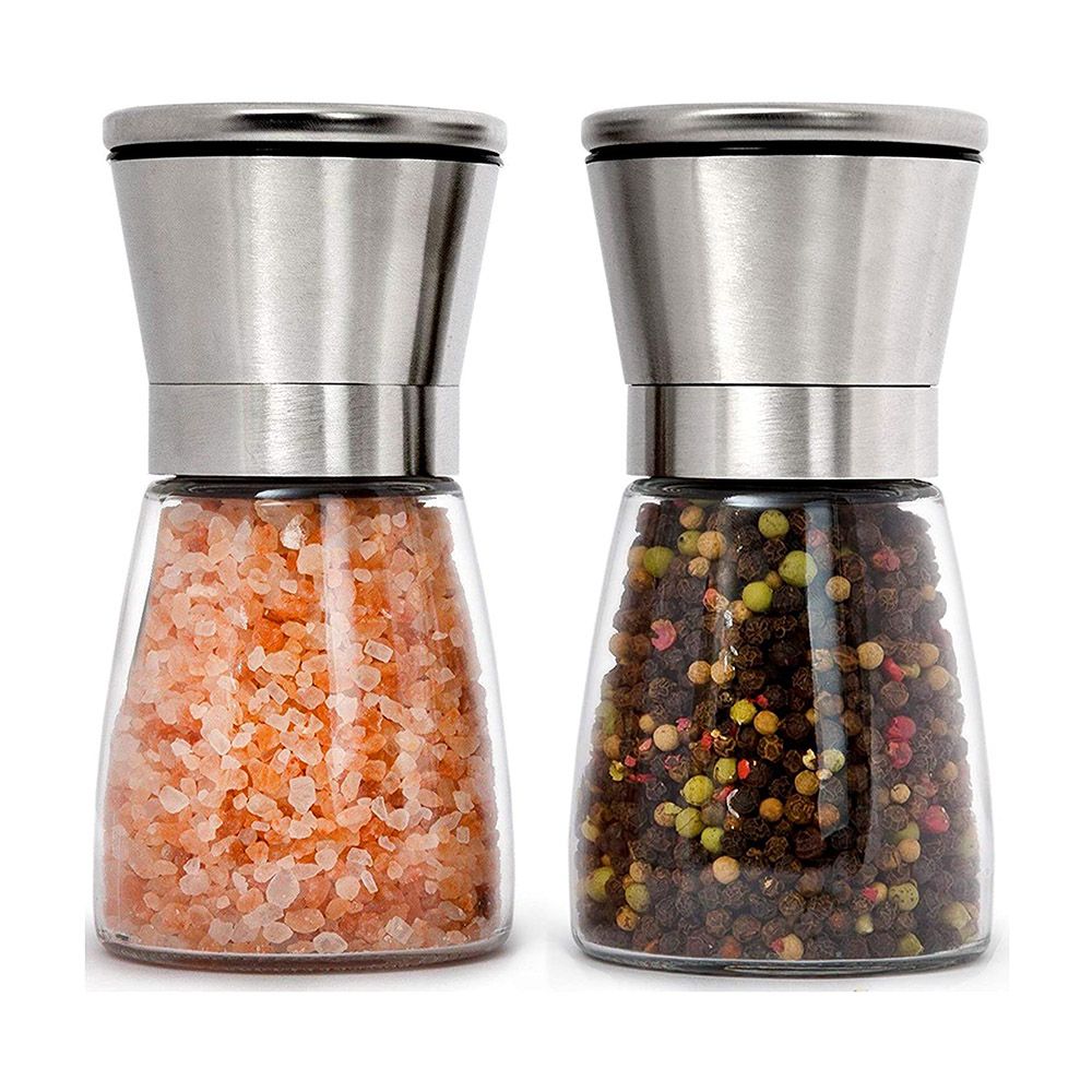 Stainless Steel Salt and Pepper Mills, Adjustable Ceramic Sea Salt Mill and Pepper Mill, Glass Salt and Pepper Shaker