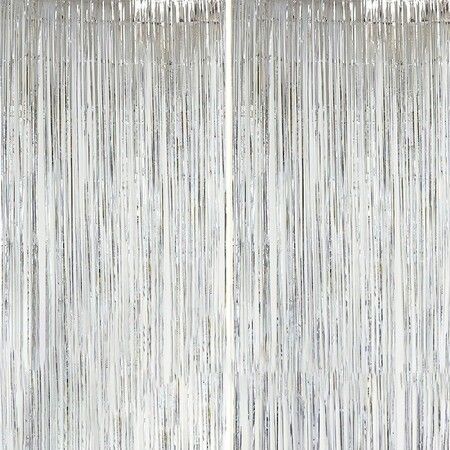 Backdrop Curtain,3FT x 8FT Metallic Tinsel Foil Fringe Curtains Photo Booth Background for Baby Shower Party Birthday Wedding Engagement Bridal Decorations (Silver,2 Pack)