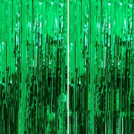 Backdrop Curtain,3FT x 8FT Metallic Tinsel Foil Fringe Curtains Photo Booth Background for Baby Shower Party Birthday Wedding Engagement Bridal Decorations (Green,2 Pack)