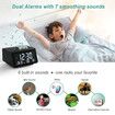 Small Digital Alarm Clock, FM Radio, Dual USB Charging Ports, Dual Alarms with 7 Sounds, Adjustable Volume, Temperature