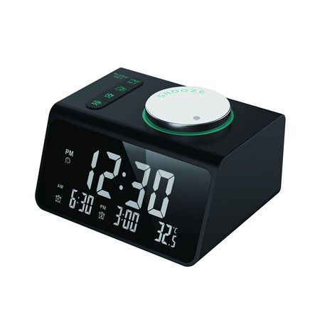 Small Digital Alarm Clock, FM Radio, Dual USB Charging Ports, Dual Alarms with 7 Sounds, Adjustable Volume, Temperature