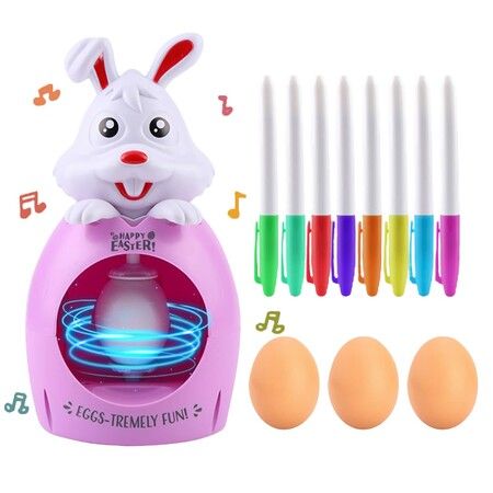 Easter Egg Decorating Spinner With Music Eggs Pens Kids Gift Plastic Holidays  Children Play Arts And Crafts White Rabbit And Pink Egg