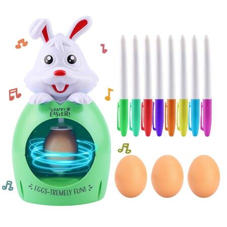 Easter Egg Decorating Spinner With Music Eggs Pens Kids Gift Plastic Holidays  Children Play Arts And Crafts White Rabbit And Green Egg