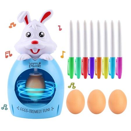 Easter Egg Decorating Spinner With Music Eggs Pens Kids Gift Plastic Holidays  Children Play Arts And Crafts White Rabbit And Blue Egg